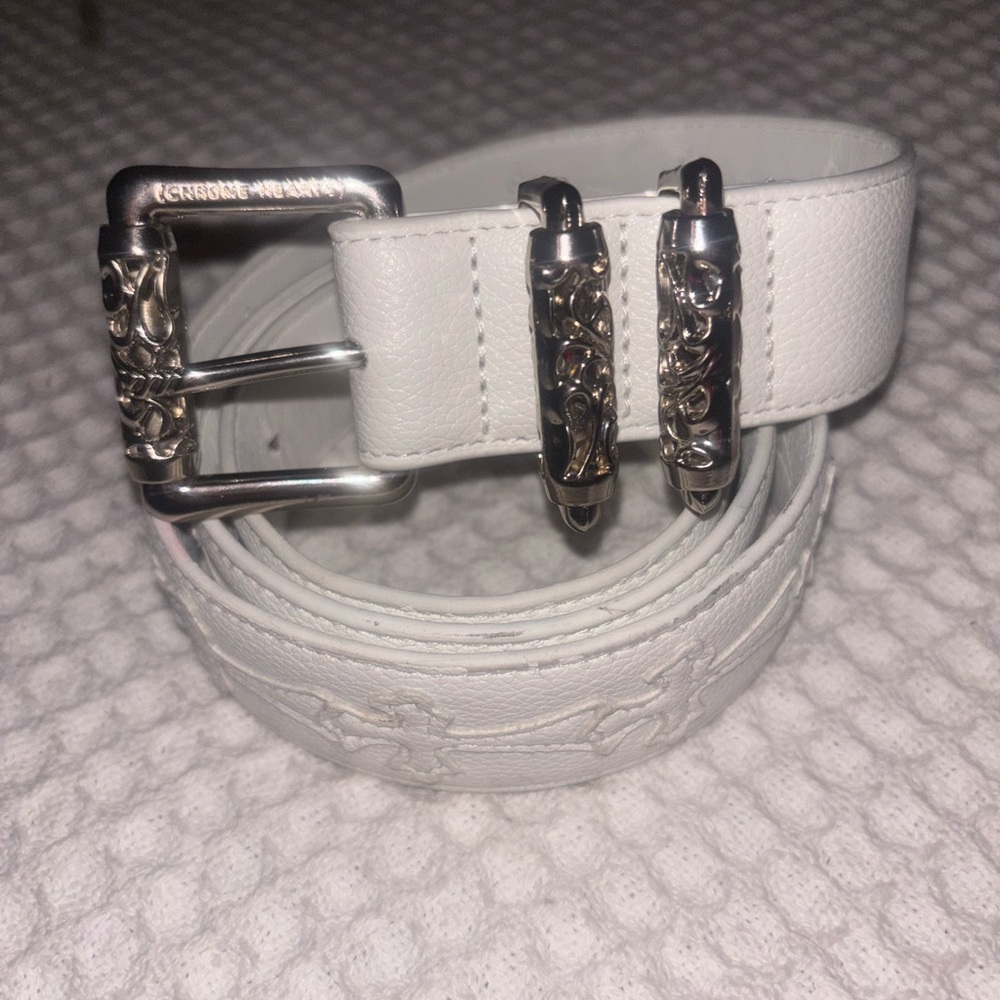 Chrome Hearts White Belt with Silver Accents